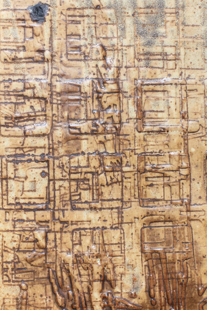 Detail of a wall-mounted ceramic from Scaffolds: Ceramic, 2026, by Matt King. Ceramic.