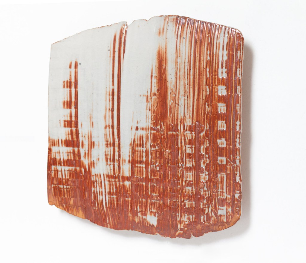 Detail of a wall-mounted ceramic from Scaffolds: Ceramic, 2026, by Matt King. Ceramic.