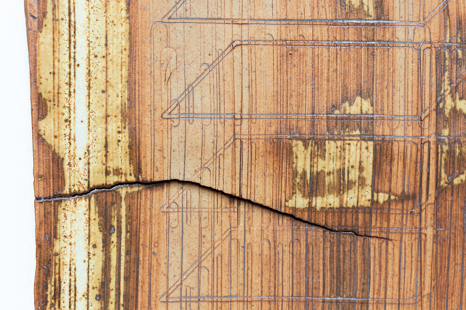 Detail of a wall-mounted ceramic from Scaffolds: Ceramic, 2026, by Matt King. Ceramic.