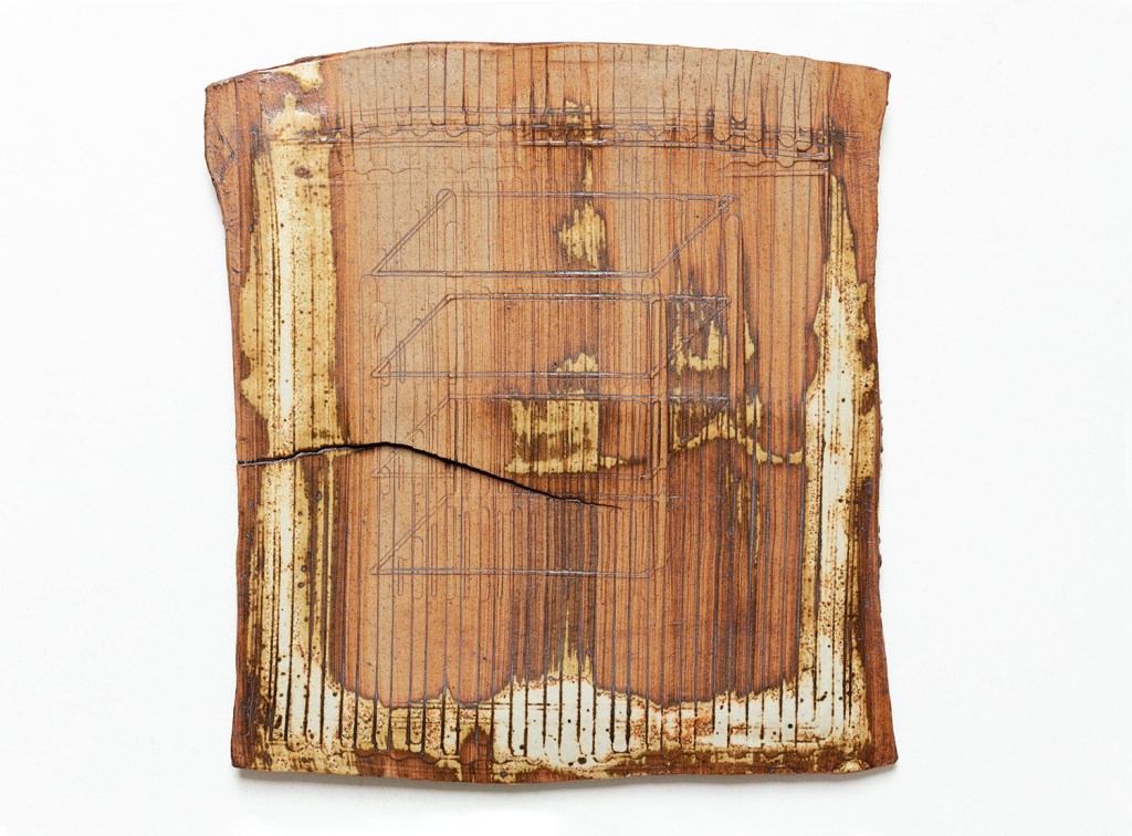 A wall-mounted ceramic from Scaffolds: Ceramic, 2026, by Matt King. Ceramic.