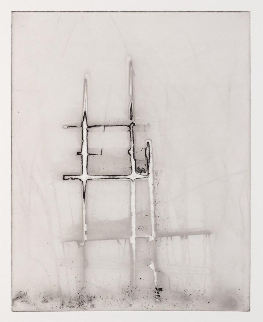An etching from Scaffolds: Photogravure, 2025, by Matt King. Polymer photogravure etching.